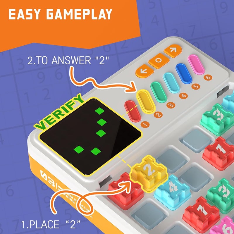 ShenMaster Store Sudoku Board Game with LED Screen,3500 Levels 4x4 6x6 Sudoku Puzzles for Kids & Beginner,Brain Toy for Boys & Girls,Portable Soduku Travel Fun,Gifts Ideas for All Ages - Image 4